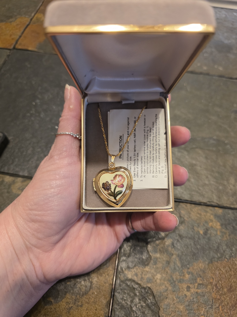 Gold Heart Locket Necklace with Pink Rose Pendant